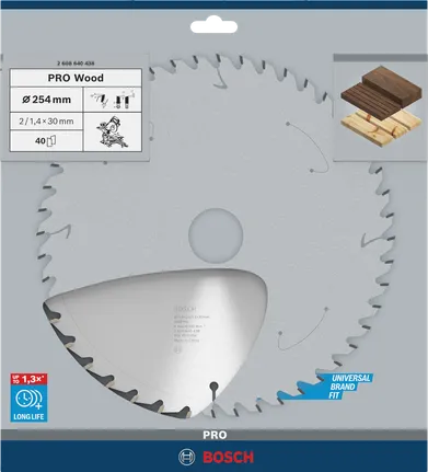 Puidusae ketas PRO Wood Circular, 254 × 2 × 30 mm, T40, läbimõõt 254 mm, ava suurus 30 mm, paksus 1,4 mm, lõikelaius 2 mm Bosch Professional – Bosch Professional