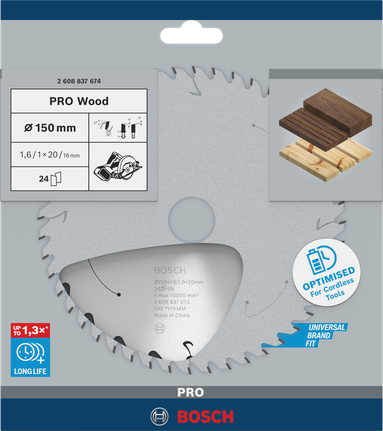 Puidusae ketas PRO Wood cordless, 150 × 1,6 × 20 mm, T24 Bosch Professional – Bosch Professional
