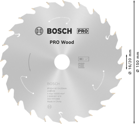 Puidusae ketas PRO Wood cordless, 150 × 1,6 × 20 mm, T24 Bosch Professional – Bosch Professional