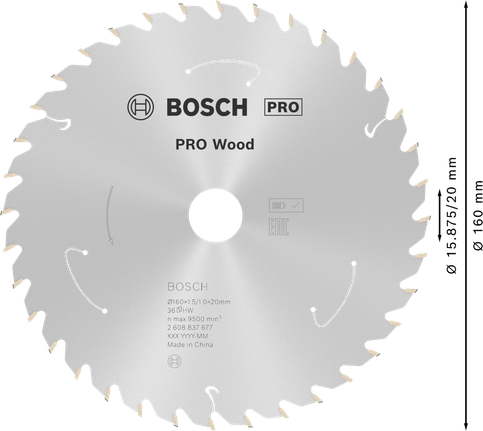 Puidusae ketas PRO Wood cordless, 160 × 1,5 × 20 mm, T36 Bosch Professional – Bosch Professional