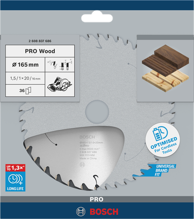 Puidusae ketas PRO Wood cordless, 165 × 1,5 × 20 mm, T36 Bosch Professional – Bosch Professional
