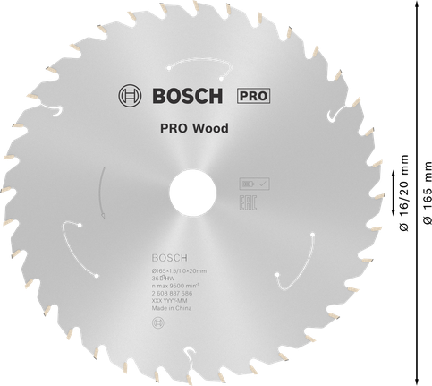 Puidusae ketas PRO Wood cordless, 165 × 1,5 × 20 mm, T36 Bosch Professional – Bosch Professional