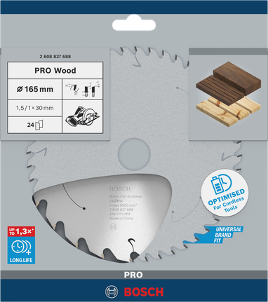Puidusae ketas PRO Wood cordless, 165 × 1,5 × 30 mm, T24 Bosch Professional – Bosch Professional