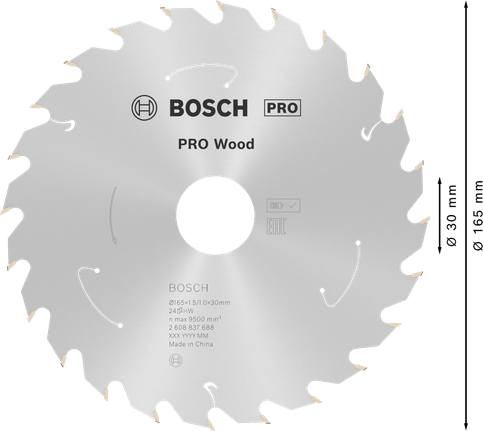 Puidusae ketas PRO Wood cordless, 165 × 1,5 × 30 mm, T24 Bosch Professional – Bosch Professional