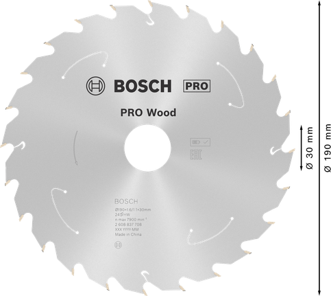 Puidusae ketas PRO Wood cordless, 190 × 1,6 × 30 mm, T24 Bosch Professional – Bosch Professional
