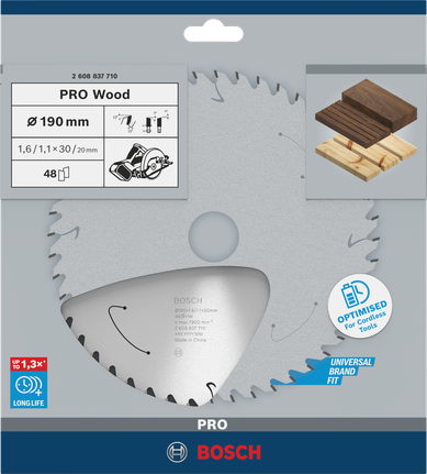 Puidusae ketas PRO Wood cordless, 190 × 1,6 × 30 mm, T48 Bosch Professional – Bosch Professional