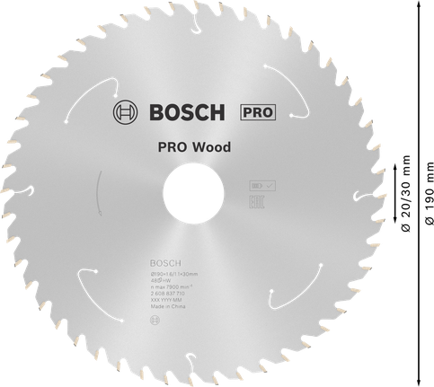 Puidusae ketas PRO Wood cordless, 190 × 1,6 × 30 mm, T48 Bosch Professional – Bosch Professional