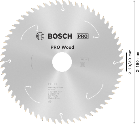 Puidusae ketas PRO Wood cordless, 190 × 1,6 × 30 mm, T60 Bosch Professional – Bosch Professional