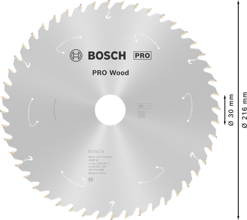 Puidusae ketas PRO Wood cordless, 216 × 1,7 × 30 mm, T48, läbimõõt 216 mm, ava suurus 30 mm, paksus 1,4 mm Bosch Professional – Bosch Professional