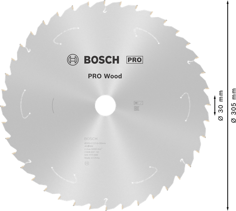 Puidusae ketas PRO Wood cordless, 305 × 2,2 × 30 mm, T40 Bosch Professional – Bosch Professional