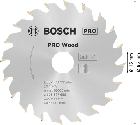 Puidusae ketas PRO Wood cordless, 85 × 1,1 × 15 mm Bosch Professional – Bosch Professional