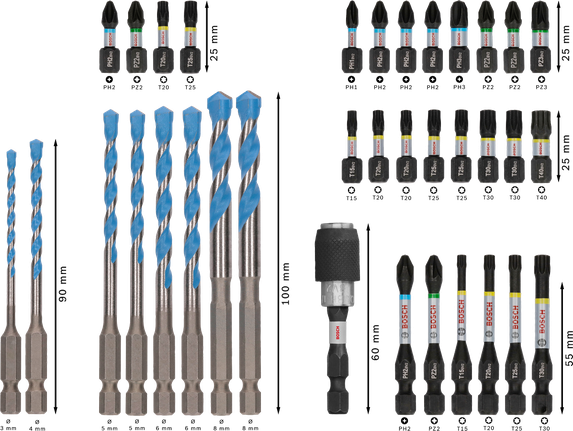 Segakomplekt PRO Impact, väljapaneku alus, 6 × 35 tk Bosch Professional – Bosch Professional