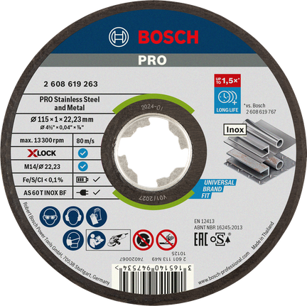 Seotud lõikeketas PRO Stainless Steel and Metal, 115 × 1 × 22,23 mm, X-Lock, sirge, oSa Bosch Professional – Bosch Professional