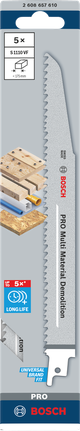 Saabelsaetera PRO Multi Material Demolition S1110VF, 1,6 × 22 × 225 mm, 5 tk Bosch Professional – Bosch Professional