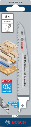 Saabelsaetera PRO Multi Material Demolition S610VF 1,6 × 22 × 150 mm, 5 tk Bosch Professional – Bosch Professional