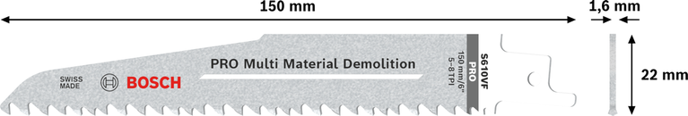 Saabelsaetera PRO Multi Material Demolition S610VF 1,6 × 22 × 150 mm, 5 tk Bosch Professional – Bosch Professional
